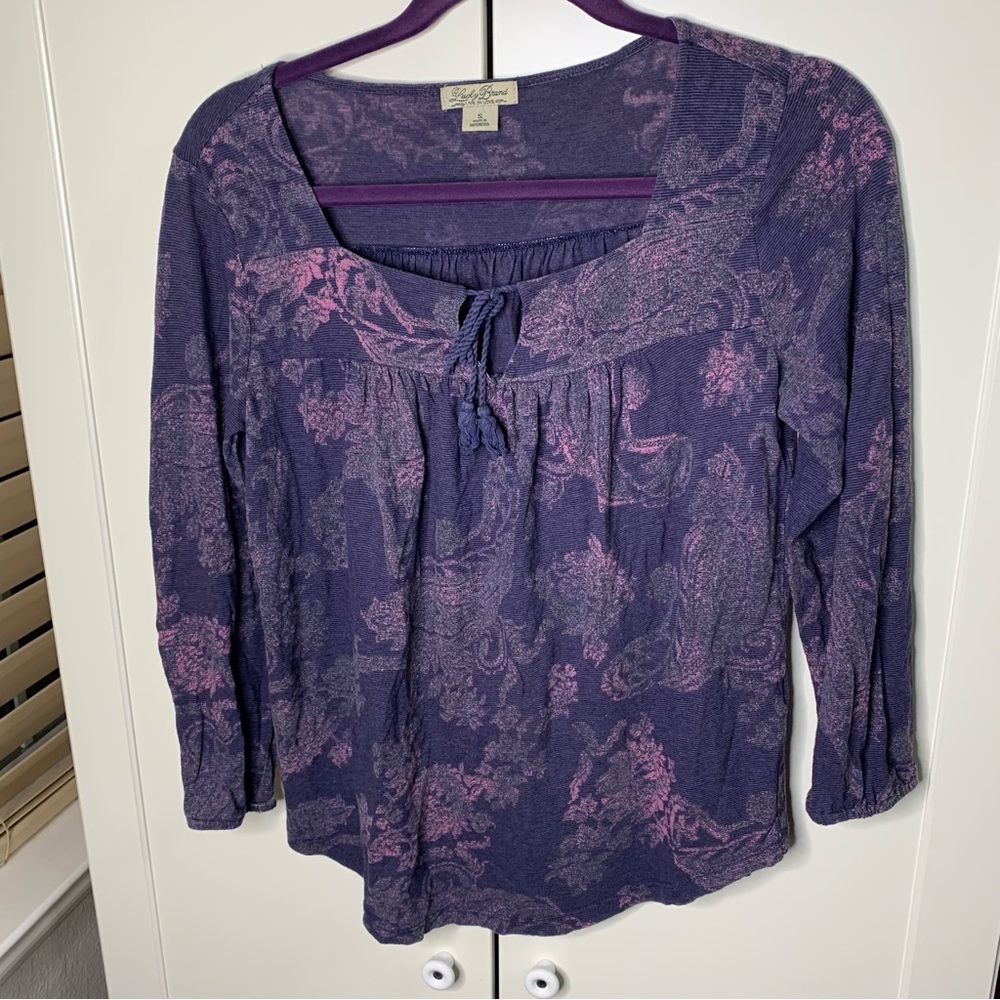 Lucky Brand Bohemian Floral Print Flounce Blouse